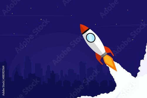 Background design of a rocket launching in the sky. A creative illustration concept about growth.