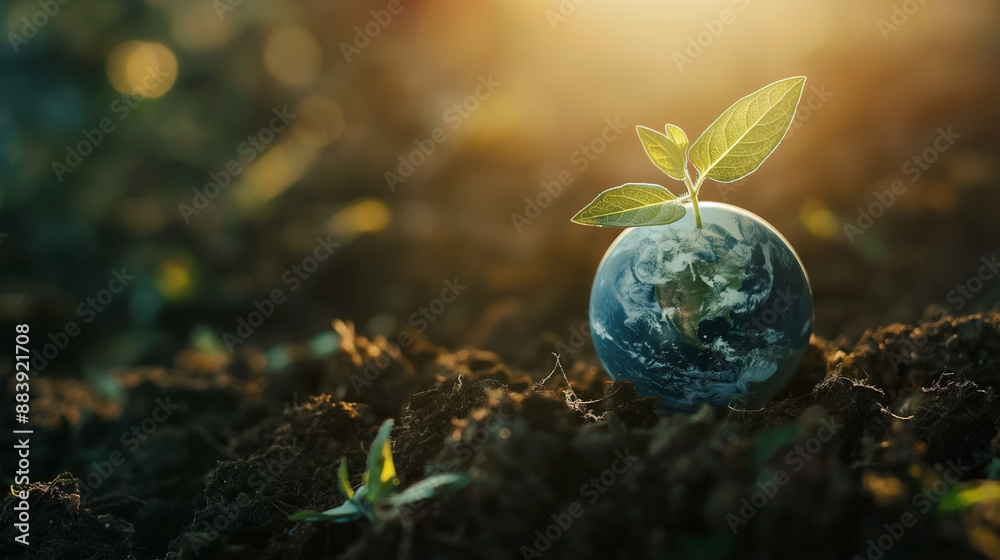 Glass globe with growing trees and green nature blurred background. Eco Earth Day concept Environment Day and World Earth Day Glass globe with growing trees and green nature blurred background. Eco Earth Day concept Environment Day and World Earth Day