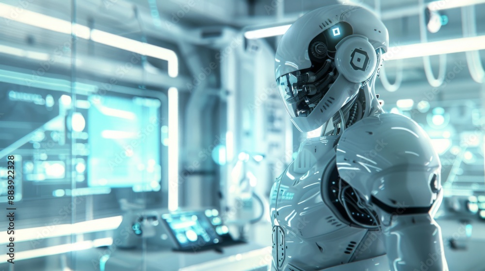 Futuristic Robot in a High-Tech Laboratory. Futuristic Robot in a High-Tech Laboratory.