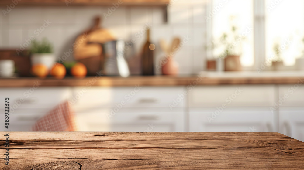 wooden table in the kitchen Blurry background, wooden counter, home interior Clean white abstract design with bokeh. Used for displaying or cutting wood. eating banner wooden table in the kitchen Blurry background, wooden counter, home interior Clean white abstract design with bokeh. Used for displaying or cutting wood. eating banner