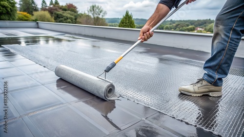 Hand-painted the gray floor with a paint roller for waterproofing, adding mesh, and repairing the roof and waterproofing the deck.