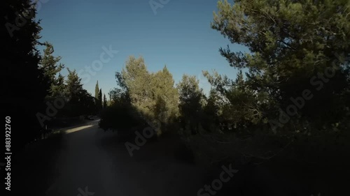 Aerial FPV video over the Ben Shemen forest on a sunny day in Israel photo