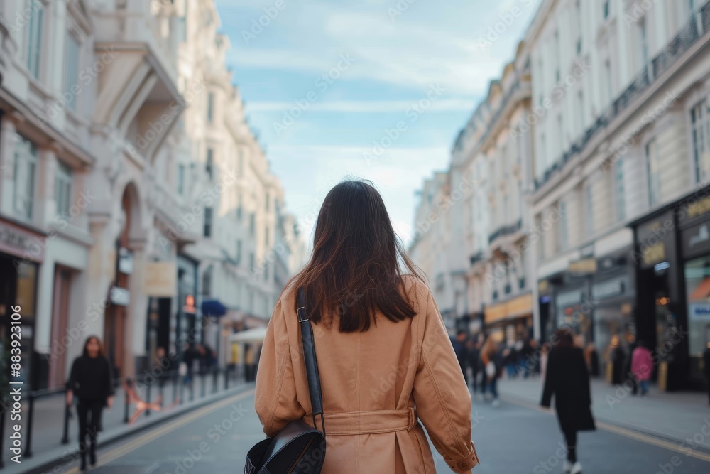 rear view of a young woman exploring and discovering regent street rear view of a young woman exploring and discovering regent street