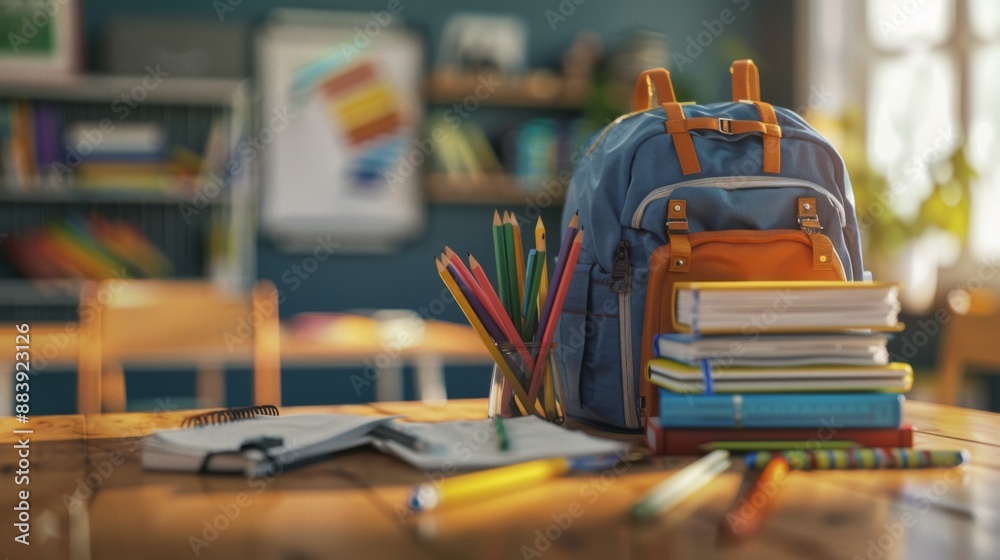 School Supplies on a Wooden Desk. School Supplies on a Wooden Desk.