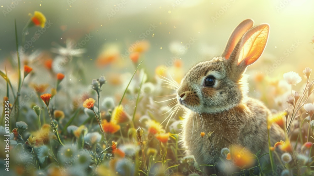 Explore the beauty of nature with a delightful rabbit as your companion, surrounded by a lush landscape filled with blooming flowers and chirping birds. Explore the beauty of nature with a delightful rabbit as your companion, surrounded by a lush landscape filled with blooming flowers and chirping birds.