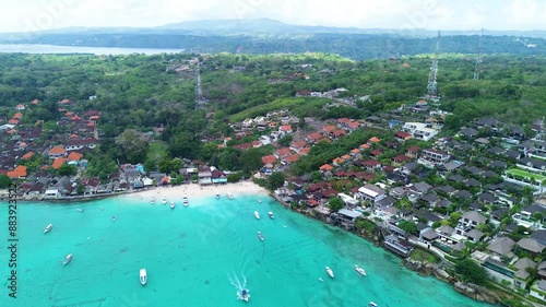 Aerial view of Jungutbatu harbour in Nusa Lembongan Island, Bali, Indonesia