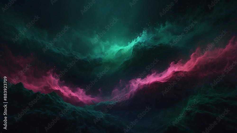 Abstract cosmic nebula swirls with dark violet and green hues, bright stars, and ethereal light Abstract cosmic nebula swirls with dark violet and green hues, bright stars, and ethereal light