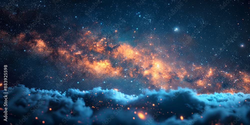 Fototapeta premium 宇宙に輝く星々と光の背景