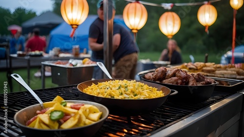 BBQ Delicious, barbecue on the grill and background is blar photo