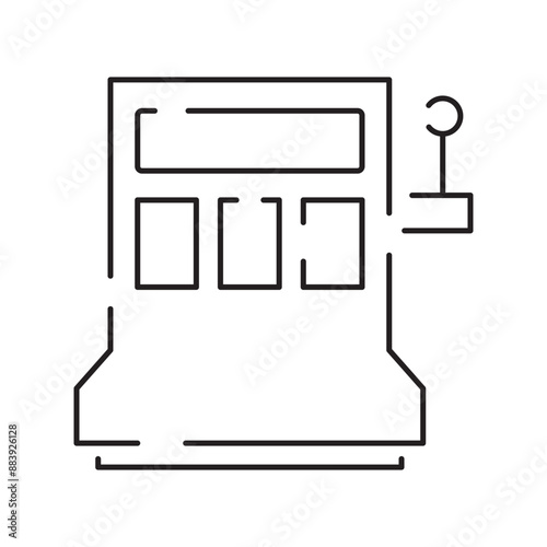 Casino line icon. Poker cards, dice and chips, slot machine symbols and money