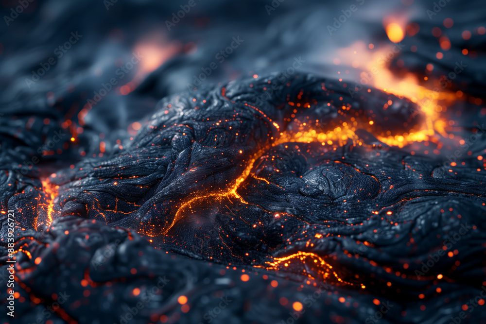 Close-up of molten lava with bright yellow flames, hi-res natural wallpaper background Close-up of molten lava with bright yellow flames, hi-res natural wallpaper background