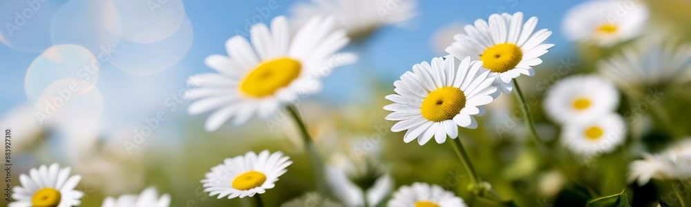 Field daises background swaying in wind close up. White blooming chamomile flowers summer field meadow close-up. Wildflowers in nature spring. Environmental conservation, ecosystem. beautiful daises Field daises background swaying in wind close up. White blooming chamomile flowers summer field meadow close-up. Wildflowers in nature spring. Environmental conservation, ecosystem. beautiful daises