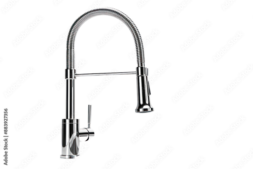 A high-end, pull-down kitchen faucet with a sprayer and multiple spray modes, isolated on a white background A high-end, pull-down kitchen faucet with a sprayer and multiple spray modes, isolated on a white background