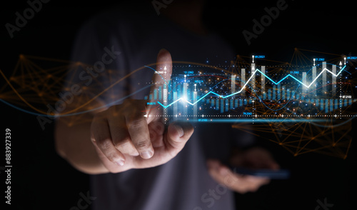 business evolution Development curve in the field of investment in international and global trade Investor's creative solutions or ideas The stock market's corporate growth graph points to the target.