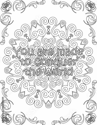 Printable mandala coloring page for kids and adults with motivational words for self love and self care. it helps to struggle against life to enjoy the tough journey
