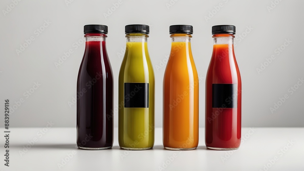 Bottles with fresh orange juice and fruit Bottles with fresh orange juice and fruit
