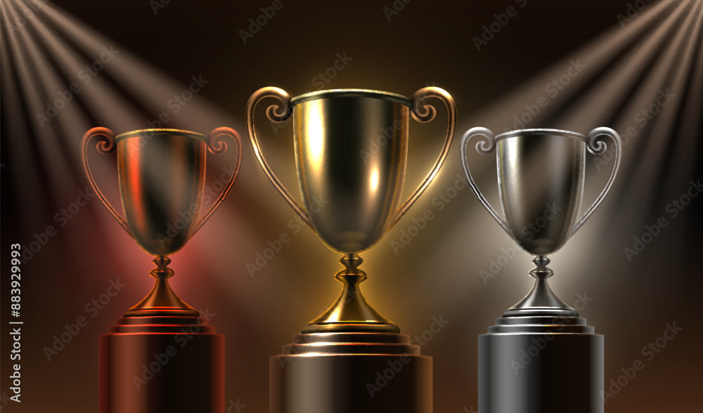 Awards nomination name cup, golden, silver, bronze prize event, scene star ceremony. Vector illustration Awards nomination name cup, golden, silver, bronze prize event, scene star ceremony. Vector illustration