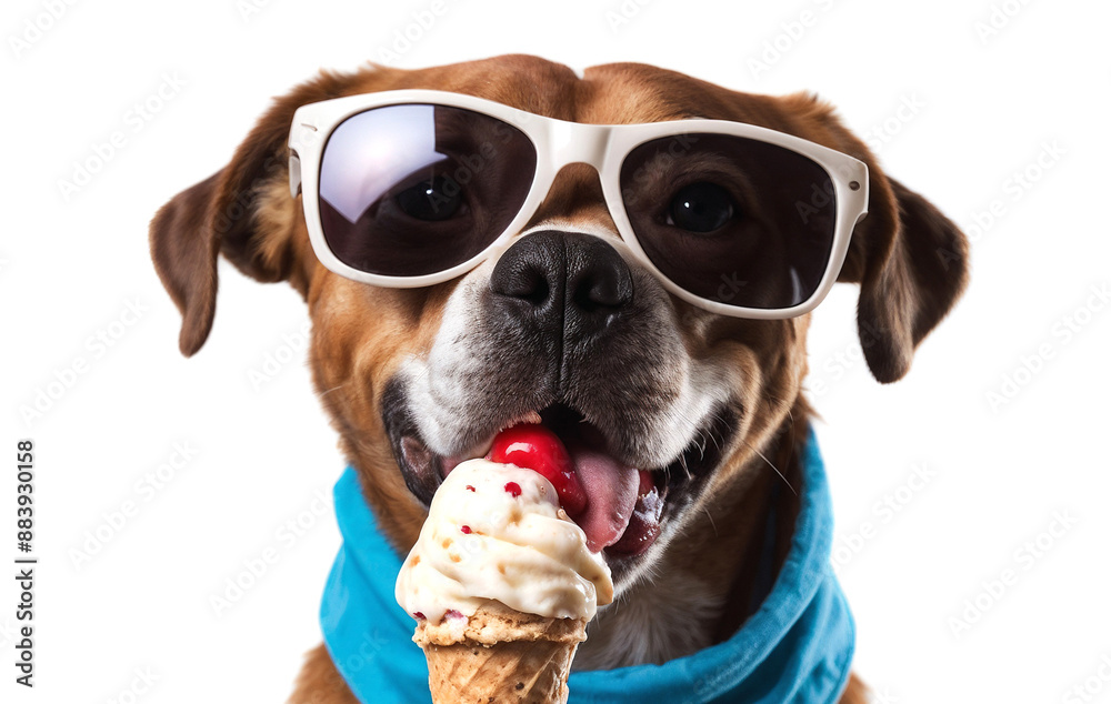 Pet dog eating an ice cream isolated on a white background Pet dog eating an ice cream isolated on a white background