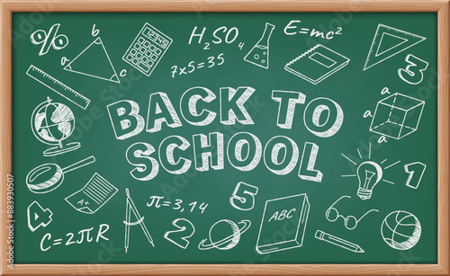 Modern back to school chalkboard design vector illustration. Line vector image showing Back to School text capturing students returning to learning