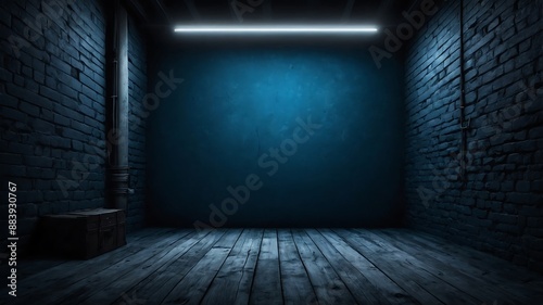 Dark empty room with wall and spotlights