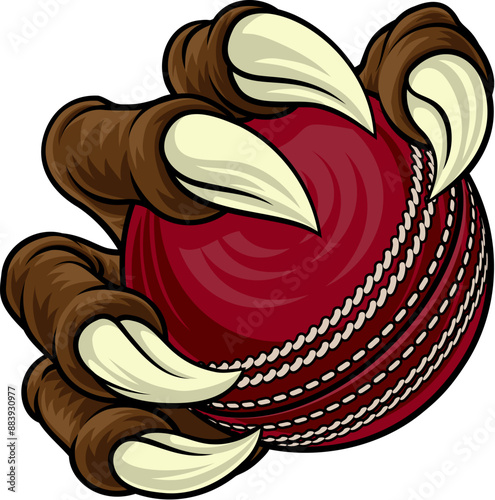 A cricket claw sports illustration of an eagle or animal monster hand holding ball
