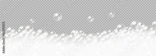 Soap foam bubble vector illustration on transparent background. Cleaning supplies and comfort of frothy bath essentials presented in 3d format
