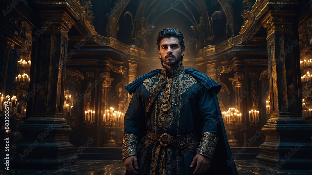 Naklejka premium Character of the kingdom in fantasy story, luxurious castle at night