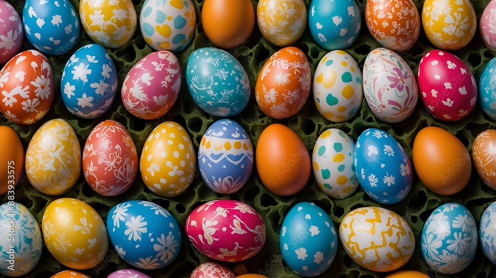 Easter eggs in a colorful basket Easter eggs in a colorful basket