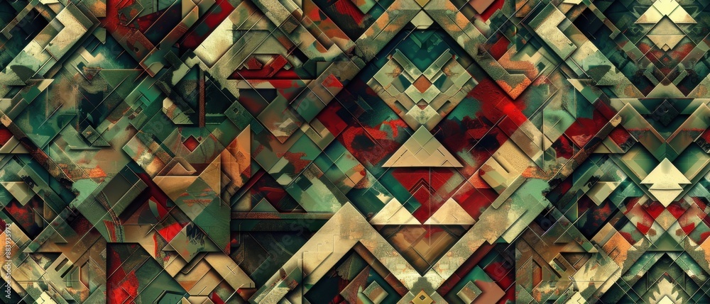 seamless pattern, Intricate geometric pattern with vibrant colors and complex designs, perfect for backgrounds and decorative elements.