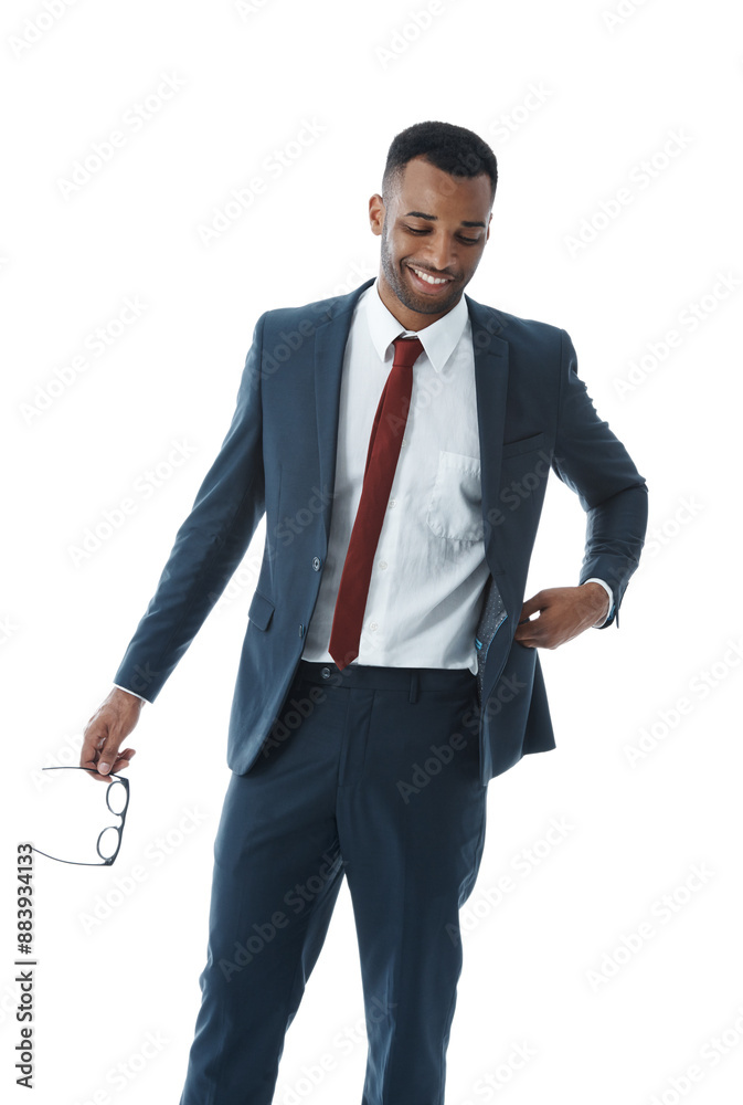 Thinking, business and black man with fashion, glasses and employee isolated on white studio background. African person, financial consultant or agent with confidence, choice or thoughts with eyewear Thinking, business and black man with fashion, glasses and employee isolated on white studio background. African person, financial consultant or agent with confidence, choice or thoughts with eyewear