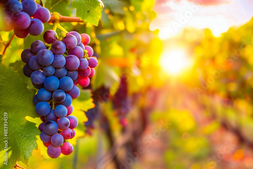 ripe grapes hang from the vines, sun-drenched vineyard