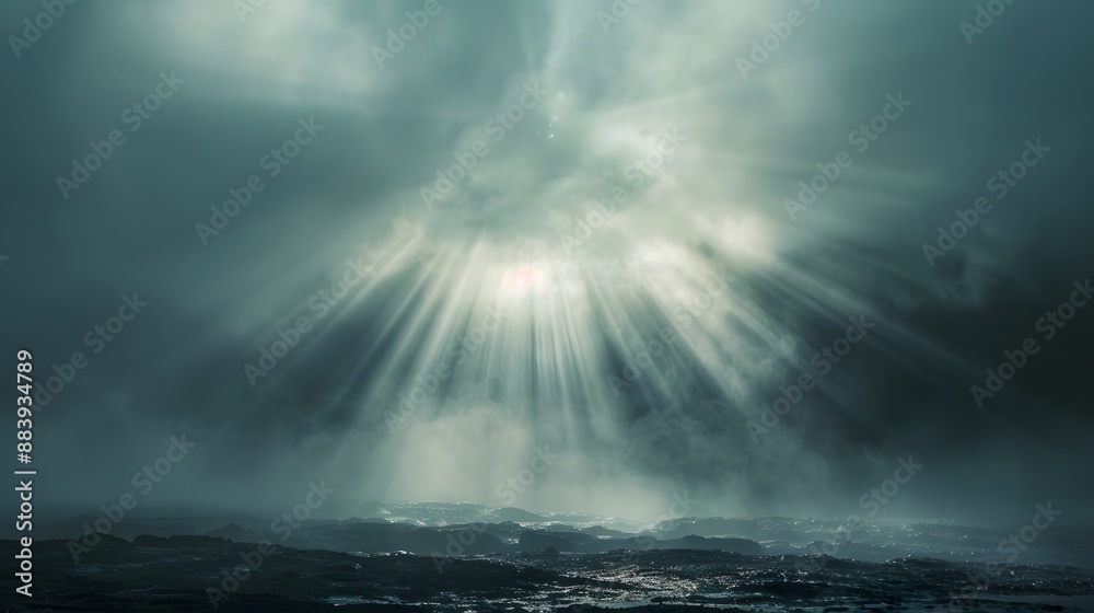 Stunning light beams piercing through foggy air, creating a dramatic and ethereal effect. Stunning light beams piercing through foggy air, creating a dramatic and ethereal effect.