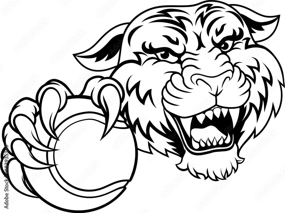 A tiger with a tennis ball sports team animal cartoon mascot A tiger with a tennis ball sports team animal cartoon mascot