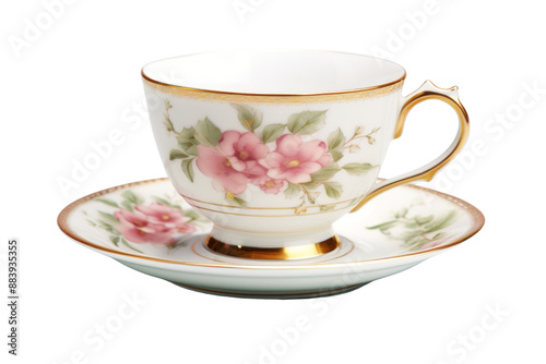 A delicate porcelain teacup with a floral motif and a touch of elegance. Isolated on white background