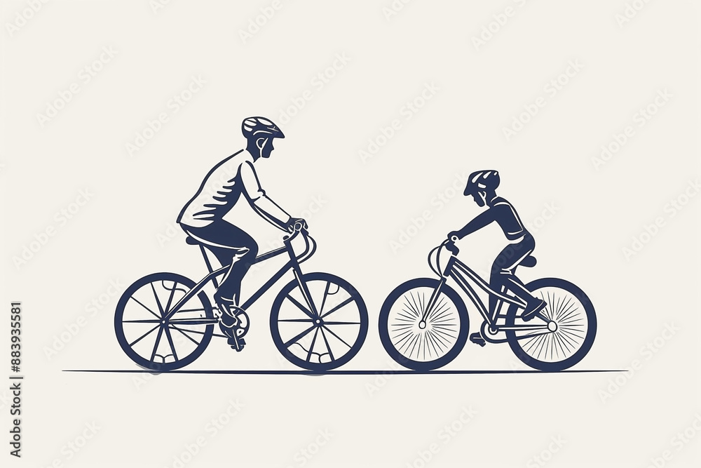 Continuous Line Art of Adult and Child Cycling Together Continuous Line Art of Adult and Child Cycling Together