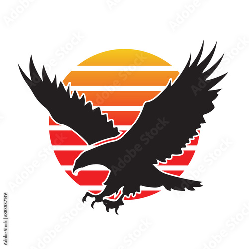 Sun Behind Flying Eagle Vector illustration.