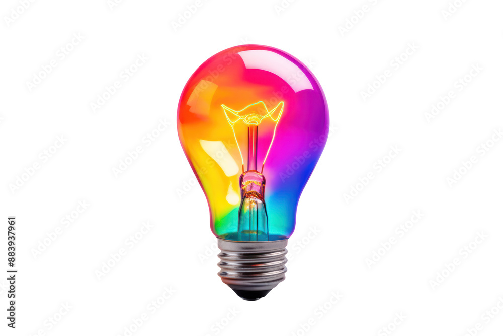 A colorful smart light bulb with a fun, playful design, emitting a vibrant glow, isolated on a white background. A colorful smart light bulb with a fun, playful design, emitting a vibrant glow, isolated on a white background.