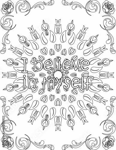 Printable mandala coloring page for kids and adults with motivational words for self love and self care. it helps to struggle against life to enjoy the tough journey
