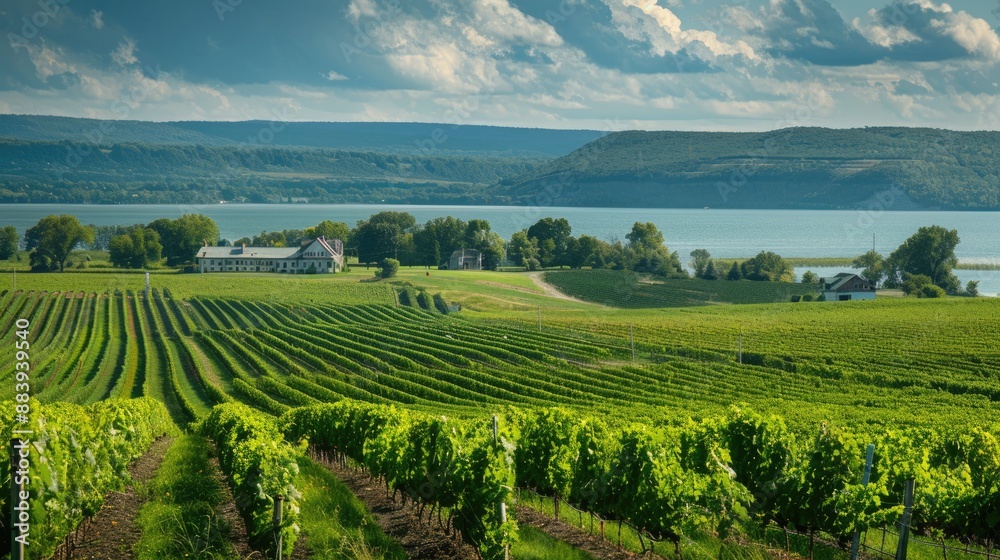 Vineyard Lake: Majestic Landscape of Vineyard and Lake in Finger Lakes Wine Country Vineyard Lake: Majestic Landscape of Vineyard and Lake in Finger Lakes Wine Country