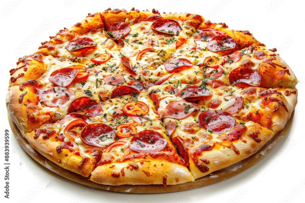 Whole Pizza. Delicious Pepperoni and Cheese Dinner Fast Food Whole Pizza. Delicious Pepperoni and Cheese Dinner Fast Food