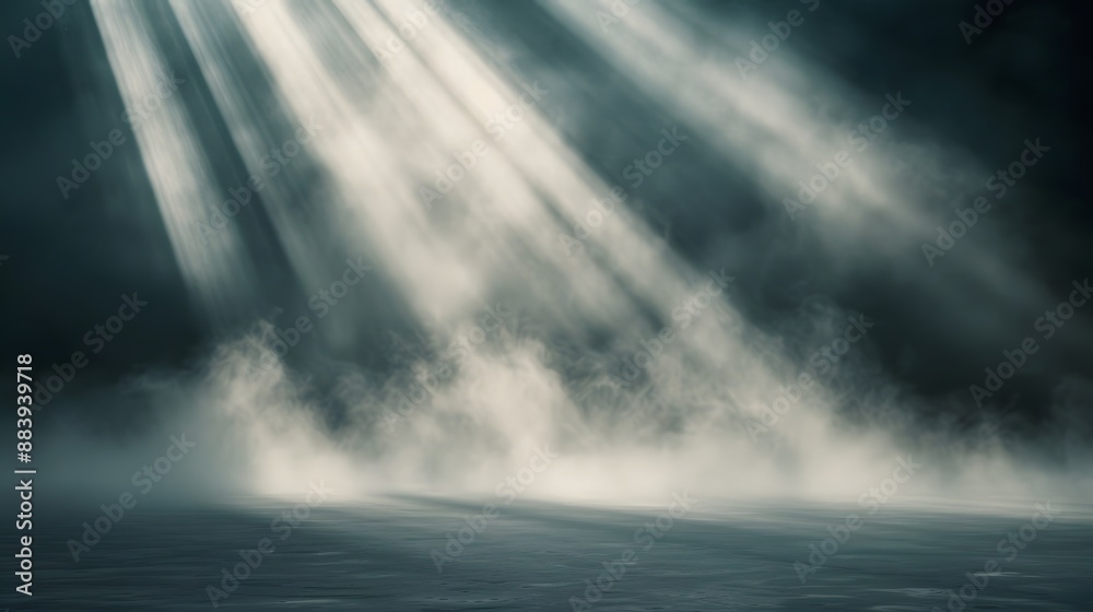 Fototapeta premium Stunning light beams piercing through foggy air, creating a dramatic and ethereal effect.