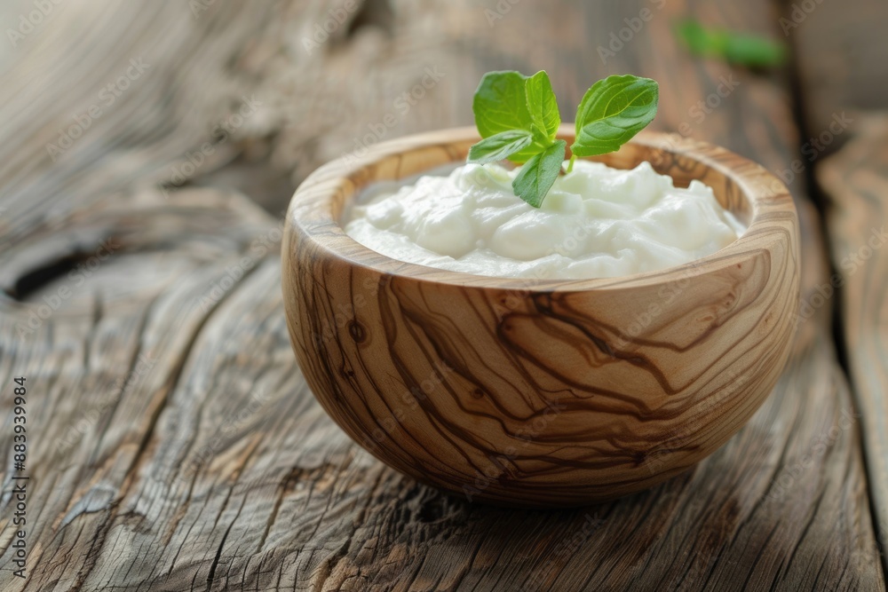 Coconut Yogurt Bowl. Homemade Organic Alternative to Greek Yogurt in Wooden Bowl, Probiotics Dairy-Free Keto Food for Gut Health Coconut Yogurt Bowl. Homemade Organic Alternative to Greek Yogurt in Wooden Bowl, Probiotics Dairy-Free Keto Food for Gut Health