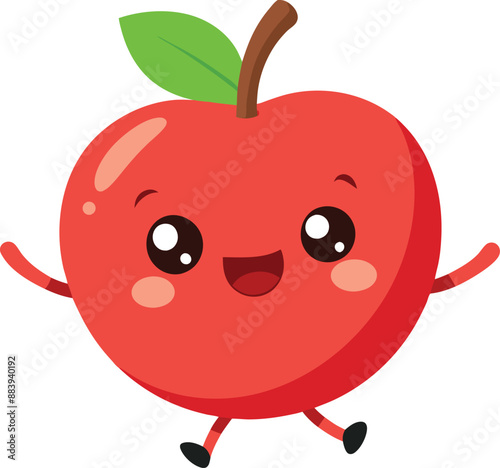 Adorable cartoon apple grins with rosy cheeks. 