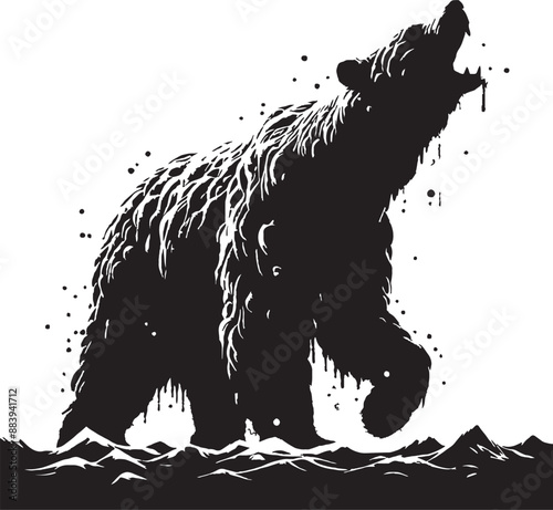 a roar  bear black and white silhouette of assets