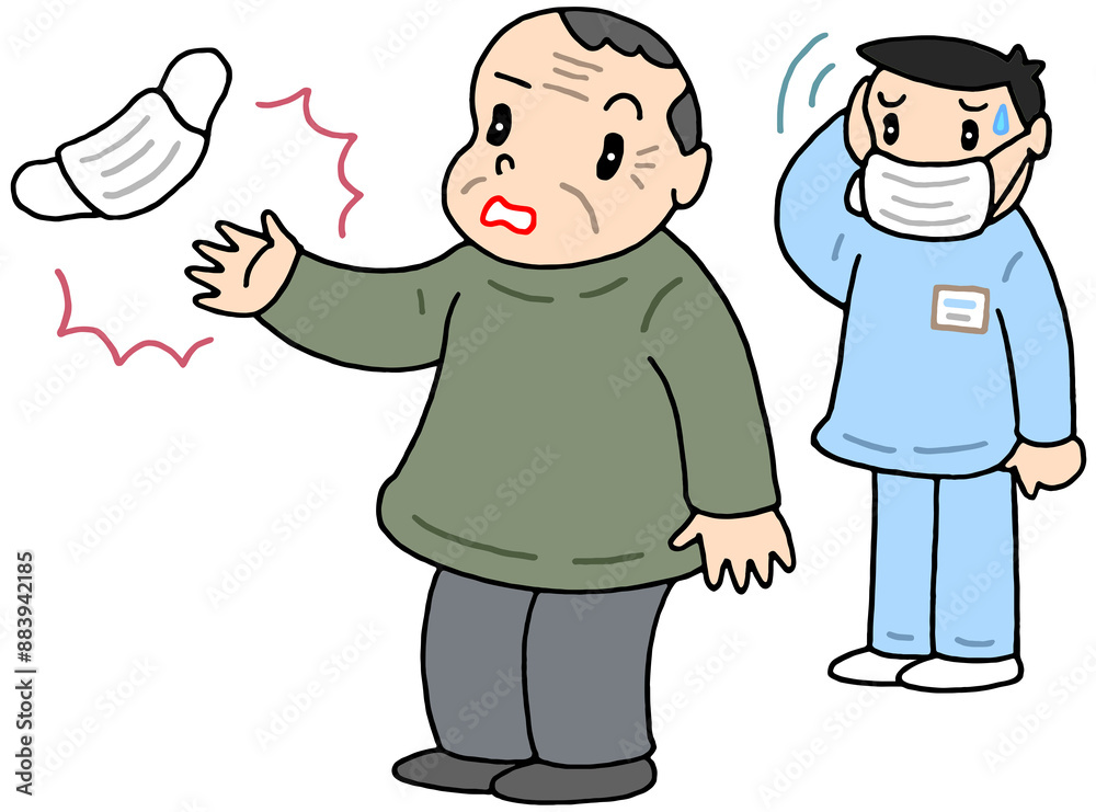 病気・疾患のイラスト - 認知機能低下・判断力低下・マスク着用困難者・感染対策 病気・疾患のイラスト - 認知機能低下・判断力低下・マスク着用困難者・感染対策