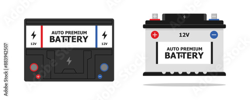 Car Battery icon isolated on white background. Accumulator battery energy power and electricity accumulator battery. top view auto parts electrical supply power in flat style vector