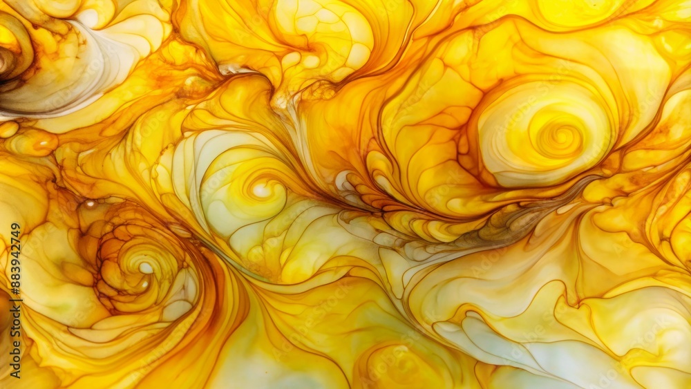 Vibrant abstract swirls of bright yellow alcohol ink dance across white paper, creating mesmerizing patterns and vibrant, fluid shapes. Vibrant abstract swirls of bright yellow alcohol ink dance across white paper, creating mesmerizing patterns and vibrant, fluid shapes.