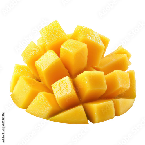 mango slice cubes cut out isolated on transparent background.