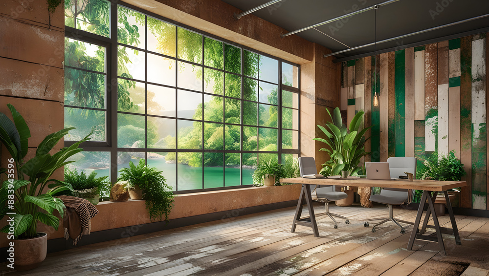Fototapeta premium Modern industrial loft style office interior, generative ai
