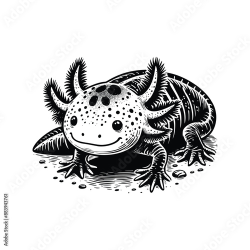 hand drawn Illustration of axolotl. vintage engraving axolotl vector illustration isolated on white background